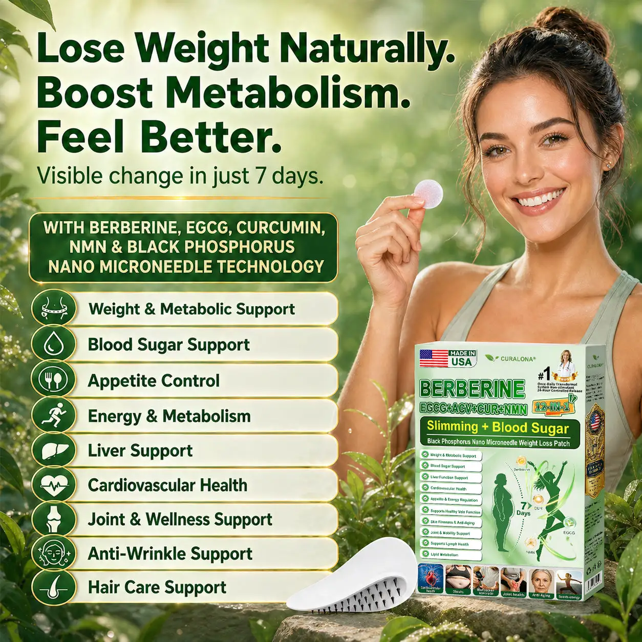 ๐๐๐๐ข๐๐ข๐๐ฅ ๐๐ซ๐๐ง๐ ๐๐ญ๐จ๐ซ๐ |โ
CuralonaยฎBlack Phosphorus Nano Microneedle Weight Loss Patch โ 12-in-1 Berberine + NMN + Apple Cider Vinegar | Supports Fat Burn, Blood Sugar, Anti-Aging, Joint & Sleep | Change in Just 7 Days