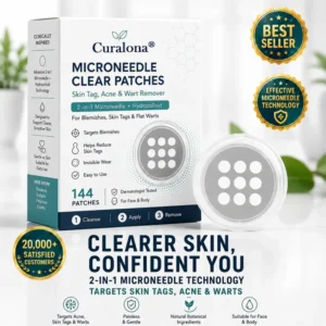 ✨Curalona® 2-in-1 Microneedle & Hydrocolloid Patch🍀 | Removes raised moles, acne, flat warts, and skin tags | Helps improve wrinkles, scars, and blemishes | Invisible patches for face and body